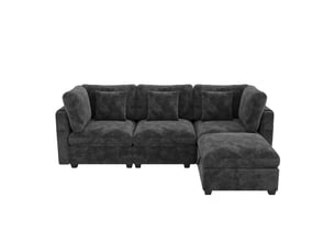 Canapé d'angle réversible fixe SAPGAKS 4 places Velours côtelé gris avec coffre de rangement