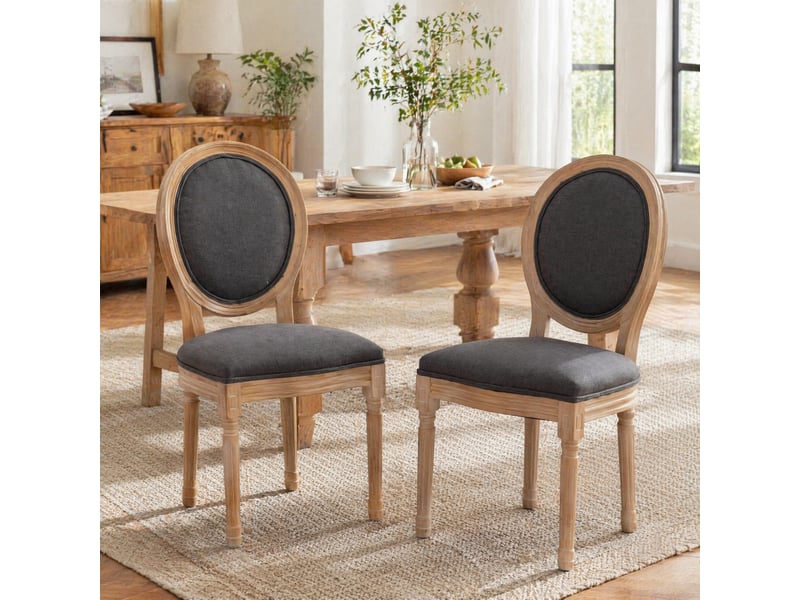  Lot de 2 chaises de salle à manger style français en lin gris foncé  - Conforama C