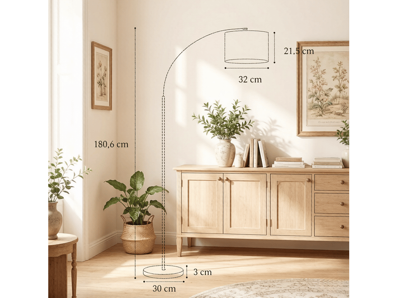  Lampadaire arqué 104.2x32x180.6 cm avec télécommande métal noir et crème  - Conforama C