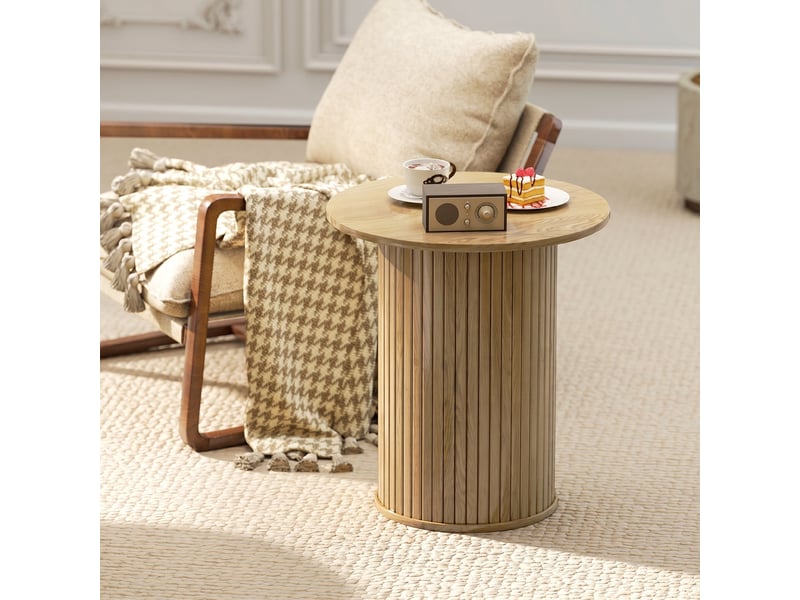  Table d'appoint ronde  48 cm, table basse avec pieds cannelés pour salon, chêne, chambre ou petit espace  - Conforama W