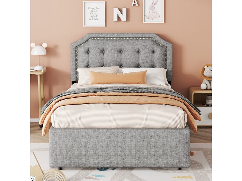  Lit cabane 140x200 cm forme maison avec barrière, pin, rose, sans matelas  - Conforama W
