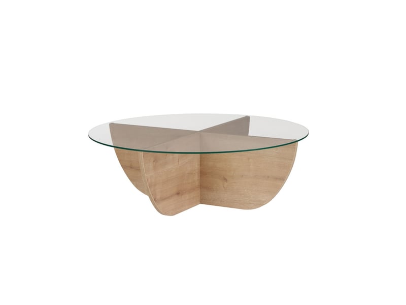 Table basse de salon en verre trempé et bois mdf mélaminé chêne saphir 90 x 90 x 30 cm  - Conforama A