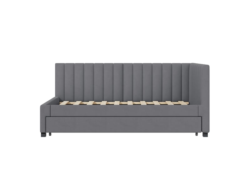 Lit banquette 90x200 cm en velours gris, lit gigogne multifonction avec sommier à lattes  - Conforama A