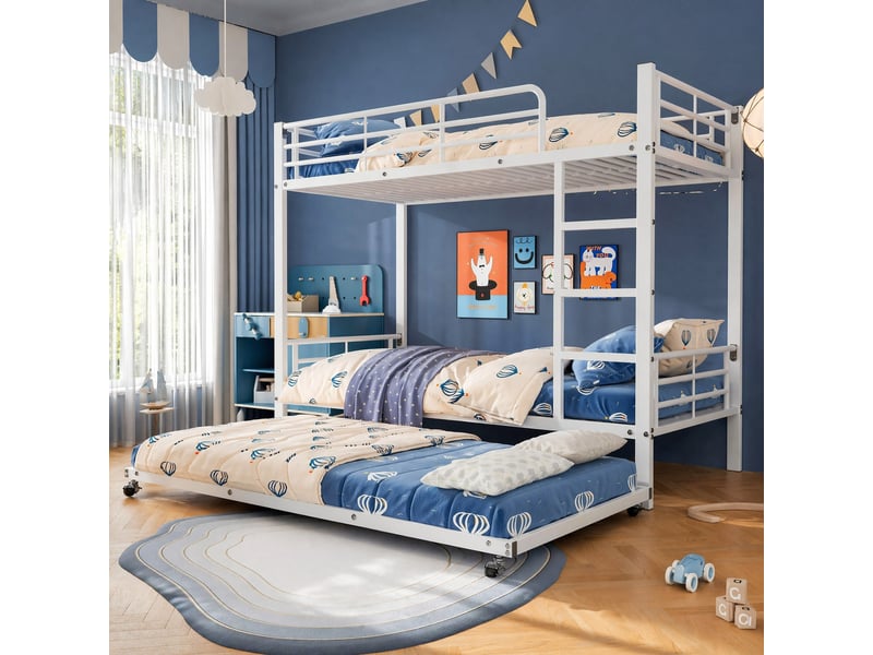 Lit superposé enfant en métal blanc 90x200 cm avec lit gigogne 90x190 cm - Conforama B