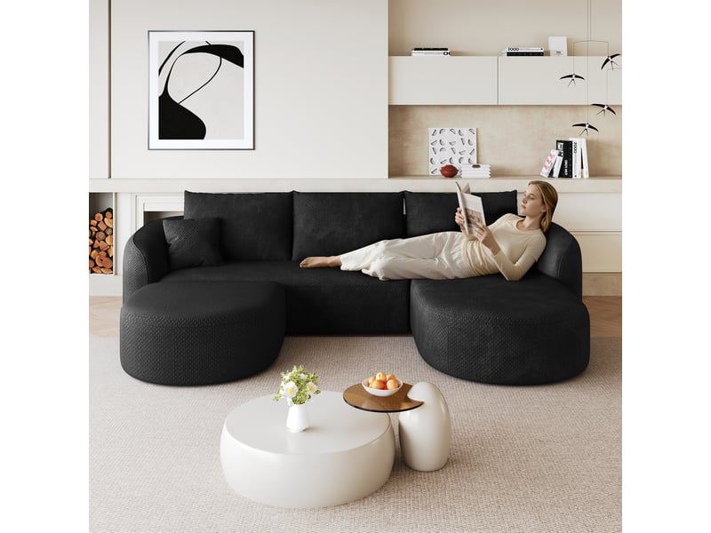  Canapé d'angle, canapé modulable — forme u, noir, 266 cm, sans montage  - Conforama C