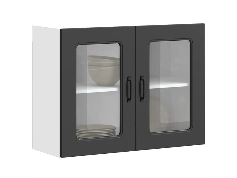  Meuble de rangement, armoire murale de cuisine avec porte en verre kalmar noir shl2464  - Conforama B