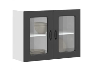 Meuble de rangement, armoire murale de cuisine avec porte en verre kalmar noir shl2464