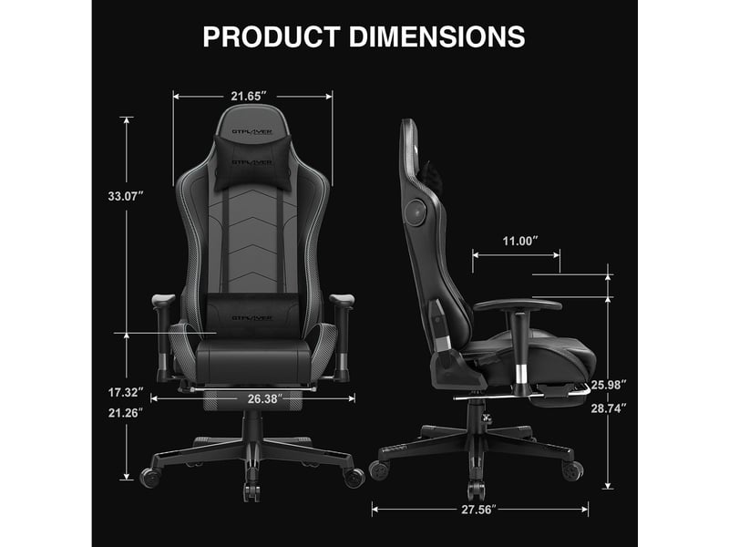 Gtplayer chaise de jeu ergonomique avec bluetooth et repose-pieds 200 kg - noir GT890MF-BLK - Conforama E