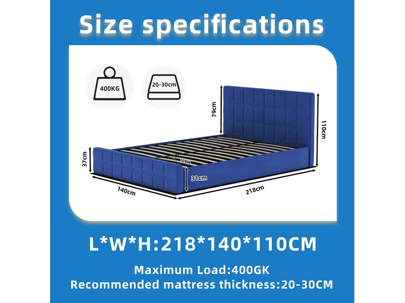  Cadre de lit rembourré modenvie en velours bleu marine 140 x 200 cm avec tête de lit et espace de rangement  - Conforama C