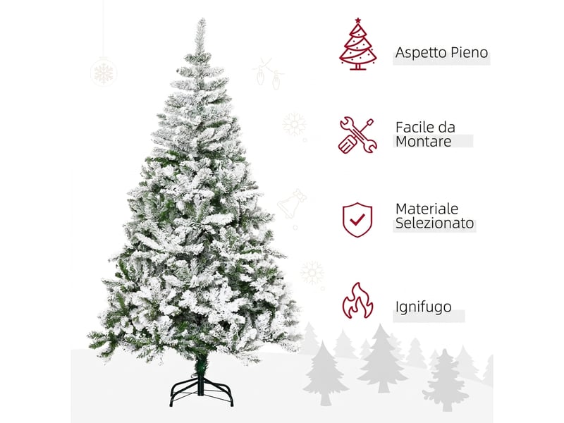  Sapin de noël enneigé de 180 cm de haut, avec 750 branches ignifugées et un socle en acier, vert  - Conforama D