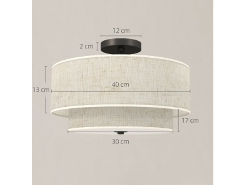  Plafonnier à double abat-jour aspect lin crème 40x40x26 cm, 3 ampoules e14  - Conforama C