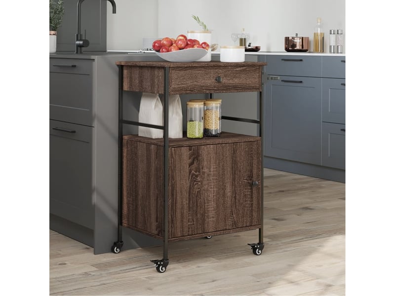 Desserte de cuisine, chariot de rangement chêne marron 56x43x89,5 cm bois d'ingénierie - Conforama D