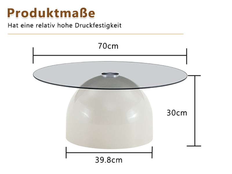  Table basse ronde en verre trempé et acier carboné avec piétement demi-sphère beige  - Conforama D
