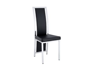 Lot de 4 chaises de salle à manger en cuir pu noir avec cadre métallique argenté, dossier haut 109 cm