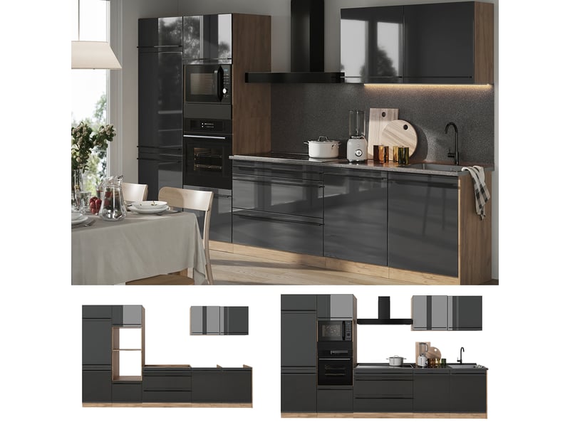  Vicco cuisine, anthracite haute brillancechêne doré, 340cm sans plan de travail  - Conforama D