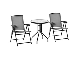 Ensemble de jardin 3 pièces 2 chaises inclinables multi-positions pliables table ronde verre trempé métal textilène gris