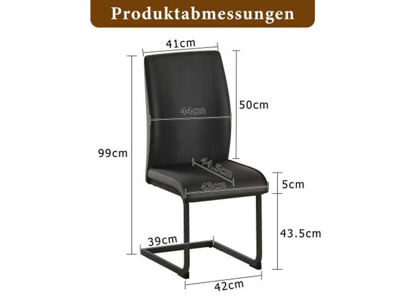 Chaises de salle à manger pu noir – ensemble 2, pieds métal noir, design ergonomique, confort et esthétique moderne  - Conforama C