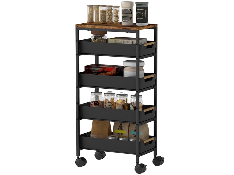  Desserte de cuisine 5 niveaux 4 tiroirs sur roulettes métal noir 39,5x24x82 cm  - Conforama B