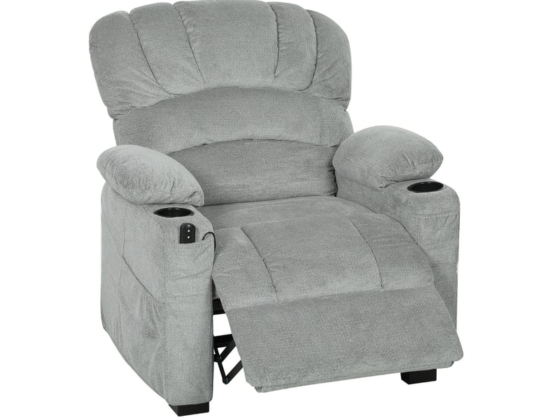  Fauteuil relax électrique inclinable avec repose-pieds, usb, deux positions mémorisées, porte-gobelets en polyester gris  - Conforama A