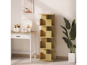Bibliothèque rotative à 4 niveaux, étagère rangement avec 16 compartiments, 39 x 39 x 128,3 cm, chêne