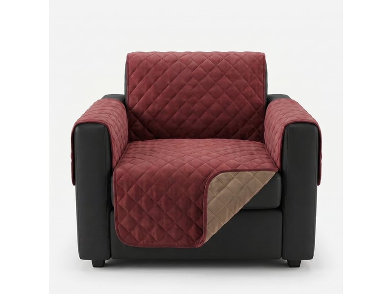  Housse de fauteuil imperméable anti-taches réversible 53 cm roselle - bordeaux  - Conforama A