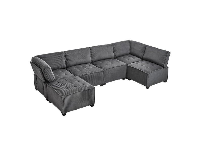  Canapé modulable 6 places en velours côtelé gris W2845S00124 - Conforama B