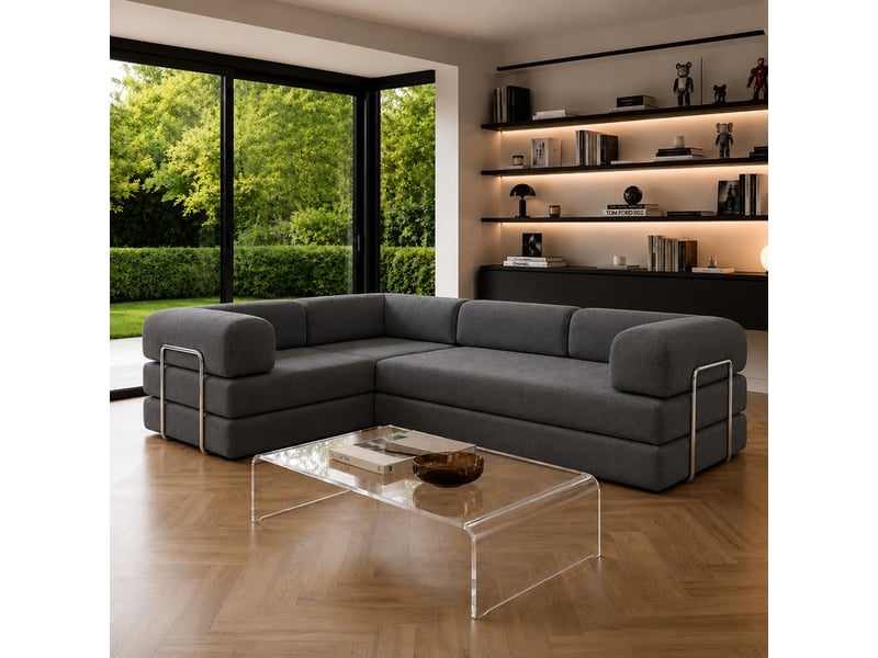 Canapé compressé convertible 5 places à mémoire de forme en velours côtelé gris foncé barry - Conforama B