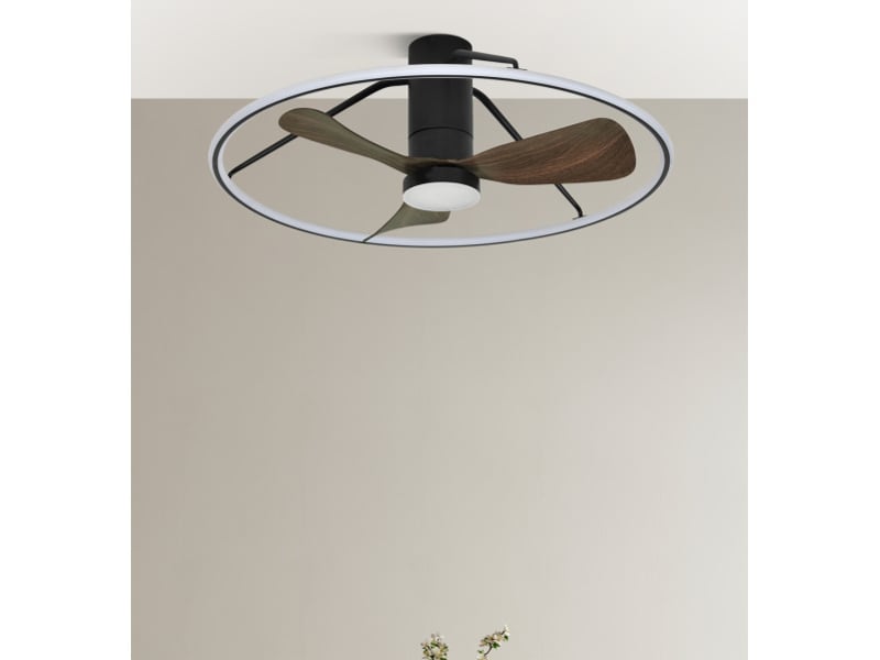  Ventilateur de plafond fabrilamp oporto dc noirmarron 3 pales 84 cm 6 vitesses led 56 w télécommande 243691388 - Conforama E