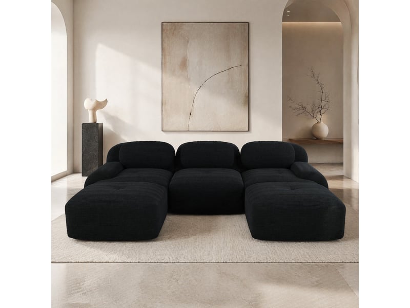  Canapé modulable en u 3 places en velours côtelé noir - 298 x 178 x 70 cm  - Conforama D