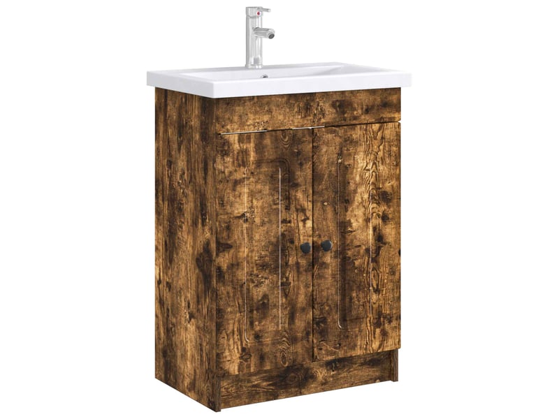  Armoire sous évier de salle de bain, meuble de rangement chêne fumé shl3194  - Conforama C