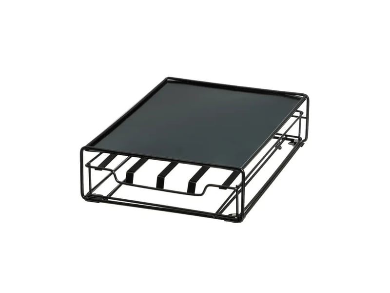 Tiroir rangement porte-capsules de café 32 emplacements en métal noir mat,plateau support pour machine à café - longueur 21 x profondeur 31 x hauteur 7,5 cm - Conforama A