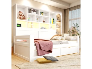Lit avec rangement 90x200 cm <strong>DZMDIP</strong>  <strong></strong> coloris blanc