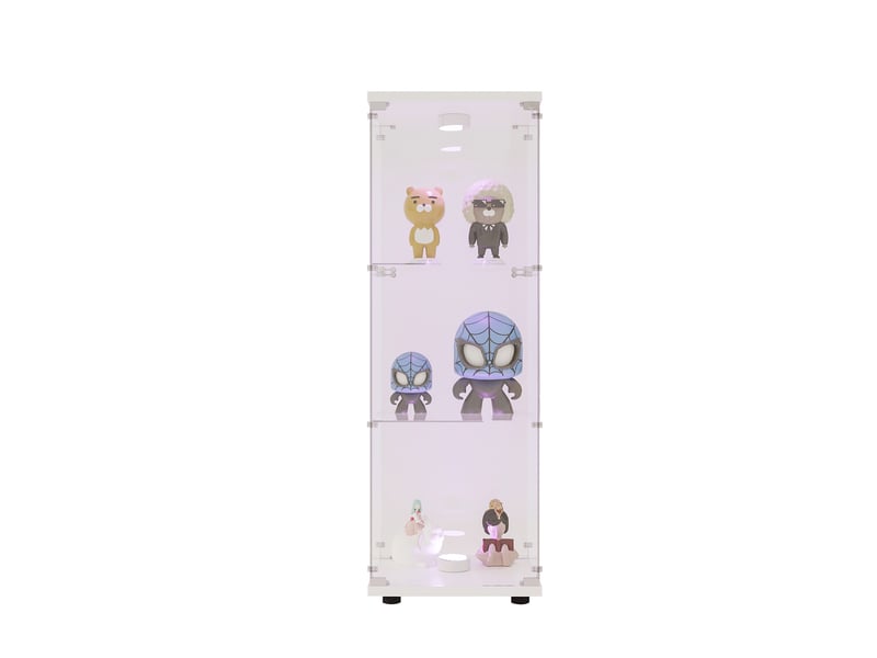  Vitrine en verre 3 niveaux simple porte avec éclairage led - 42 x 36 x 125 cm - blanc - armoire d'exposition - éclairage led  - Conforama A