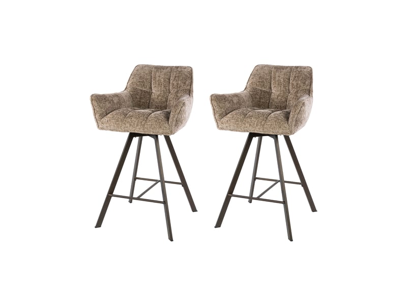  Lot 2 chaises bar pivotantes tissu texturé champagne + bronze - jordi  - Conforama A