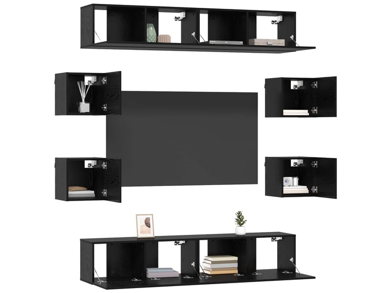  Ensemble meuble tv - banc tv - meuble de rangement 8 pcs chêne noir bois d'ingénierie  - Conforama C