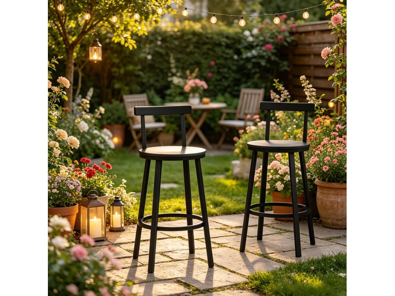 Lot de 2 tabourets de bar avec dossier incurvé en métal et mdf noir - Conforama D