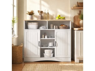 Îlot de cuisine sur roulettes avec espace repas et 2 tabourets, 110 cm, blanc evryae