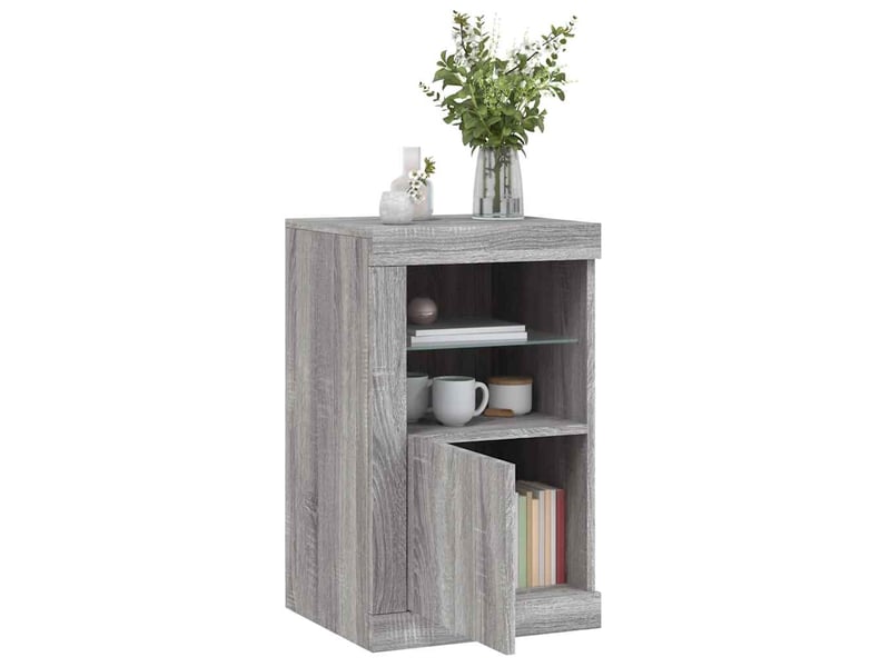  Armoire latérale, meuble de rangement et lumières led sonoma gris bois d'ingénierie  - Conforama D