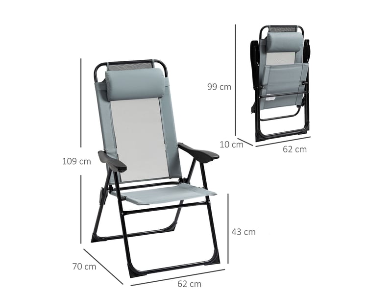 Chaise pliante de jardin 2 places avec dossier inclinable, accoudoirs et armature acier grise evryae - Conforama D