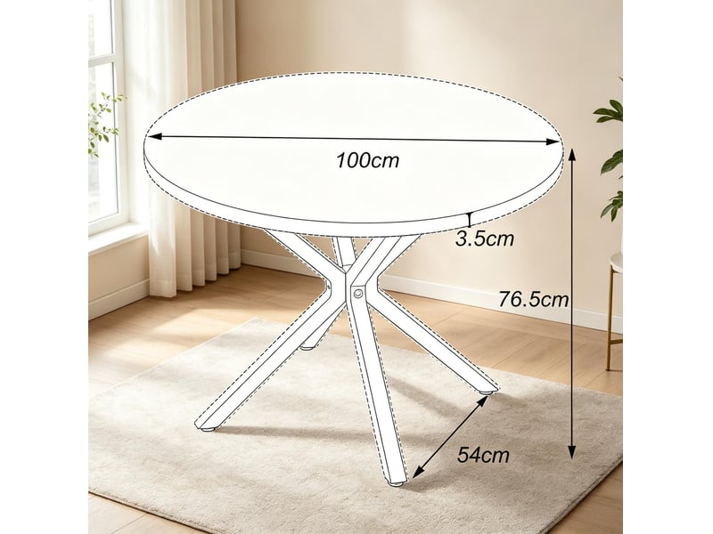  Table de cuisine ronde ø 100 cm – blanc et doré – 2 à 4 personnes, piètement acier en x renforcé  - Conforama C