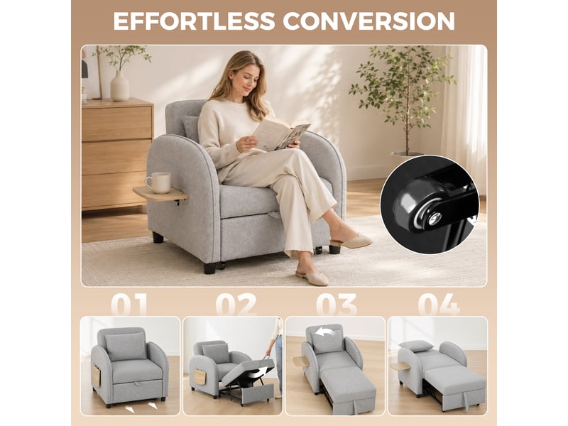  Fauteuil convertible 1 place en tissu gris 88x78x82 cm  - Conforama D