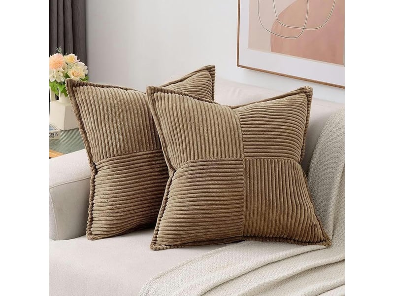  Lot de 2 taies d'oreiller housse de coussin légère et luxueuse, coutures croisées, bord pressé, housse de coussin pour canapé de salon, 45 x 45 cm, marron  - Conforama B