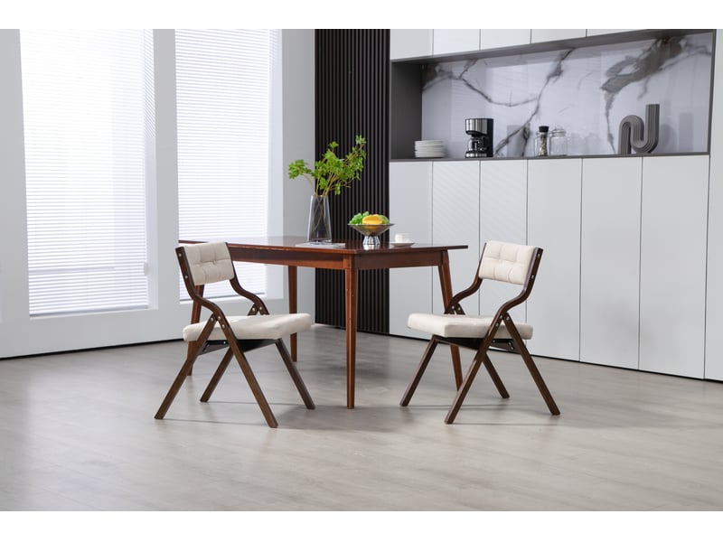  Lot de 2 chaises pliantes 61x48x77cm, chaise de salle à manger portable, pour bureau, cuisine, bois, couleur crème  - Conforama E