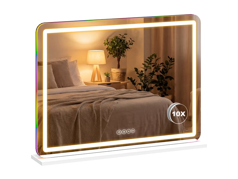  Miroir maquillage lumineux 80x60cm, miroir coiffeuse led dimmable, lumière rgb, 3 températures de couleur, blanc  - Conforama A