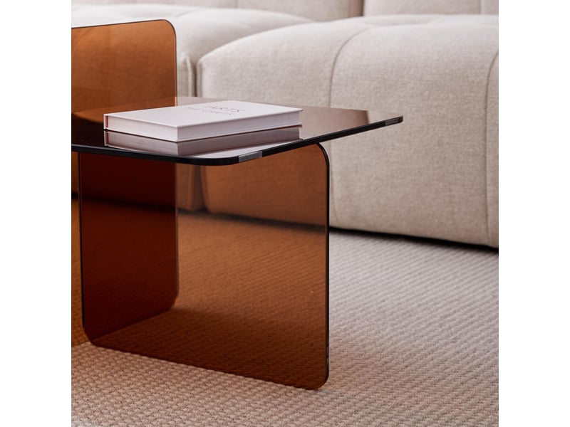  Table basse verre trempé brun cintré table transparente table d’appoint de canapé  - Conforama D