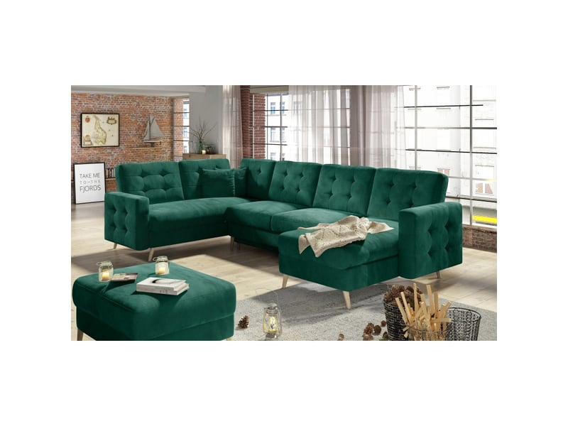  Canapé d'angle panoramique convertible hasgard u 326x202 cm vert émeraude velours  - Conforama B