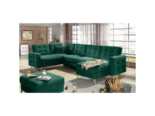 Canapé d'angle panoramique convertible hasgard u 326x202 cm vert émeraude velours