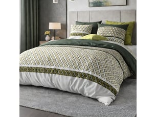 Parure housse de couette 260x240cm + 2 taies motif géométrique vert 100% coton - ayana