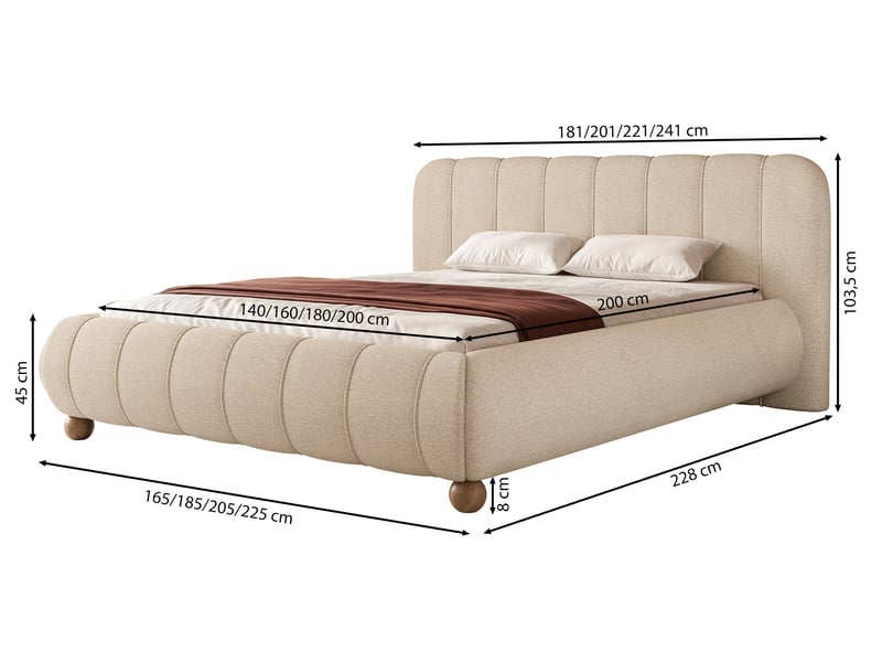 Selsey malunna - lit rembourré sur pieds boules - 200x200 cm - chenille marron Malunna - Conforama E