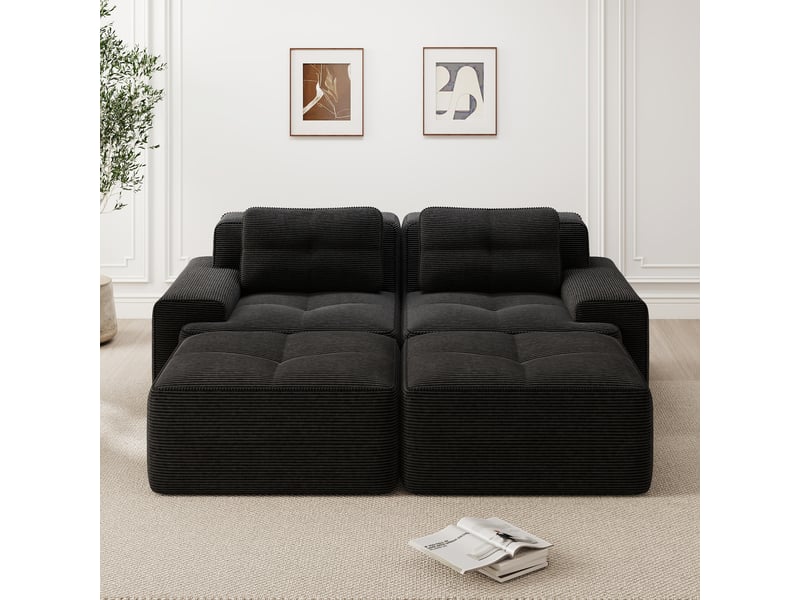  Canapé d'angle, canapé modulable – sans cadre, sans montage, avec pouf, en velours tricoté, forme u, 2 places, noir, assise profonde, style cloud  - Conforama R